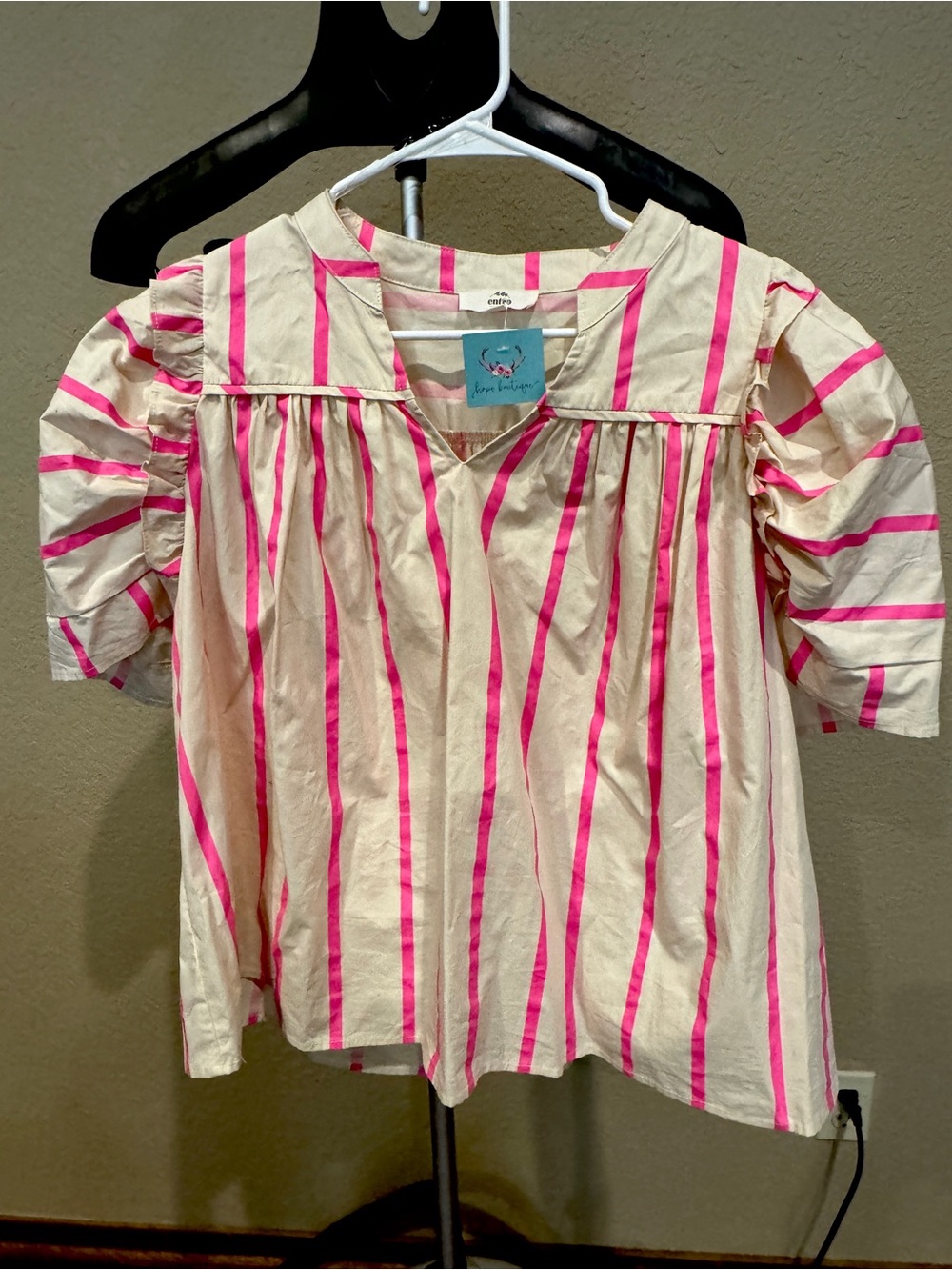 Women’s Entro Pink and Cream Stripe Cotton Top -